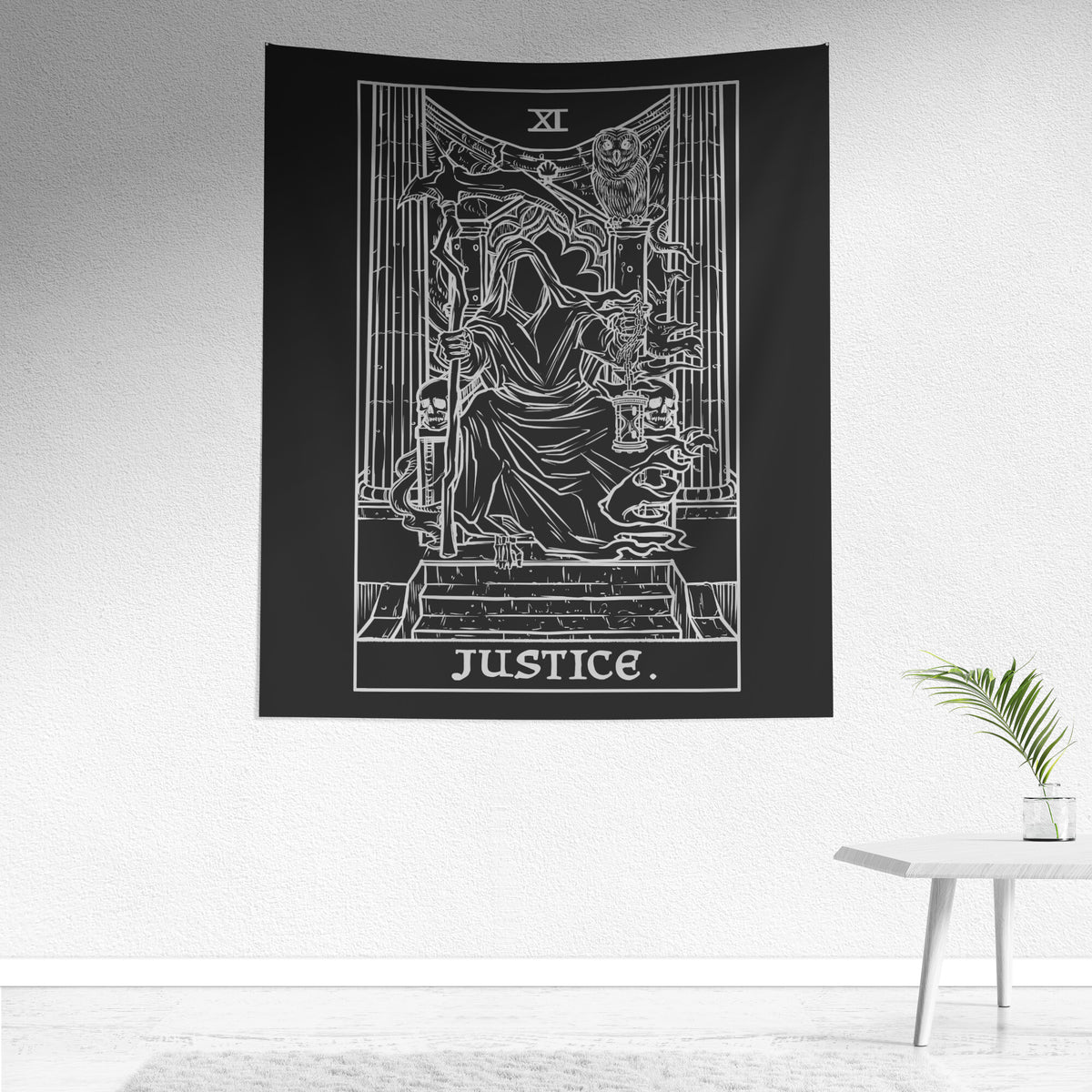 Justice Terror Tarot Card Shadow Edition Tapestry Black White