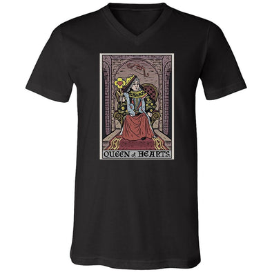 teelaunch T-shirt Canvas Mens V-Neck / Black / S Queen of Hearts Tarot Card Unisex V-Neck