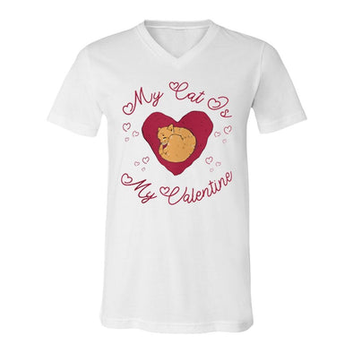 teelaunch T-shirt Canvas Mens V-Neck / White / S My Cat Is My Valentine Unisex V-Neck Shirt