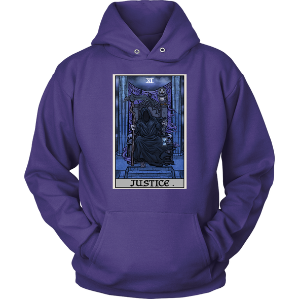 teelaunch T-shirt Unisex Hoodie / Purple / S Justice Tarot Card - Ghoulish Edition Unisex Hoodie