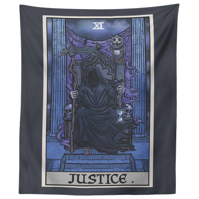 teelaunch Tapestries 60" x 50" Justice Tarot Card - Ghoulish Edition Tapestry