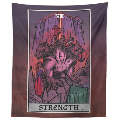 teelaunch Tapestries 60" x 50" Strength Tarot Card - Ghoulish Edition Tapestry