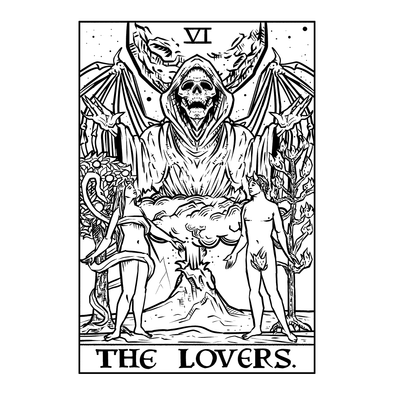 The Ghoulish Garb Design The Lovers Monochrome Tarot Card - Ghoulish Edition