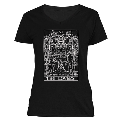 The Ghoulish Garb S The Lovers Monochrome Tarot Card - Ghoulish Edition Women's V-Neck