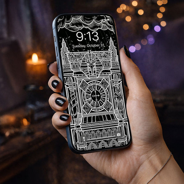 Wheel of Fortune Terror Tarot Card Phone Wallpaper — Shadow Edition