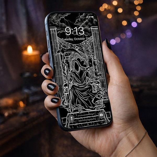 Justice Terror Tarot Card Phone Wallpaper — Shadow Edition