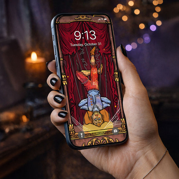 The Hanged Man Terror Tarot Card Phone Wallpaper — Original Edition