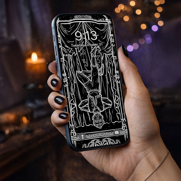 The Hanged Man Terror Tarot Card Phone Wallpaper — Shadow Edition