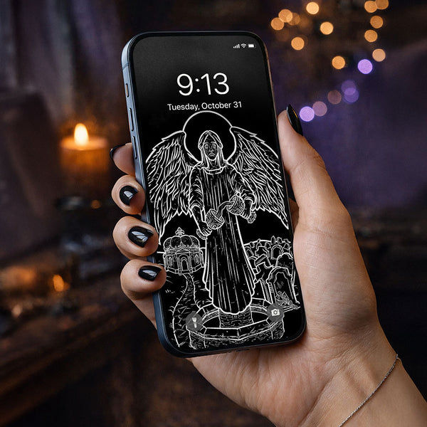 Temperance Terror Tarot Card Phone Wallpaper — Shadow Edition