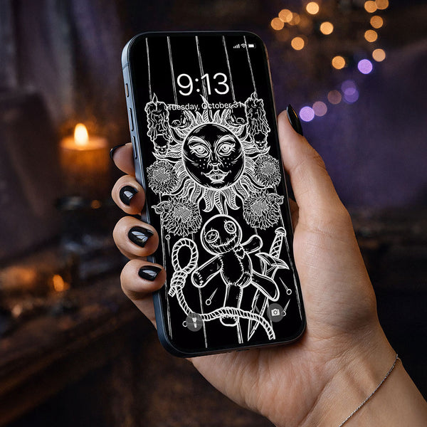 The Sun Terror Tarot Card Phone Wallpaper — Shadow Edition