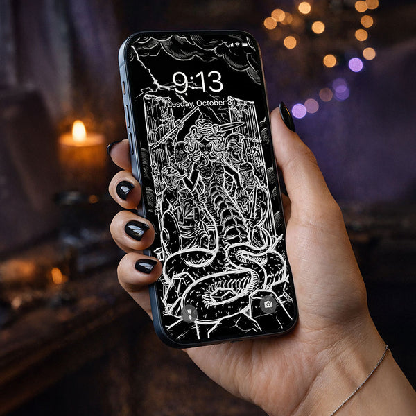 The High Priestess Terror Tarot Card Phone Wallpaper — Shadow Edition