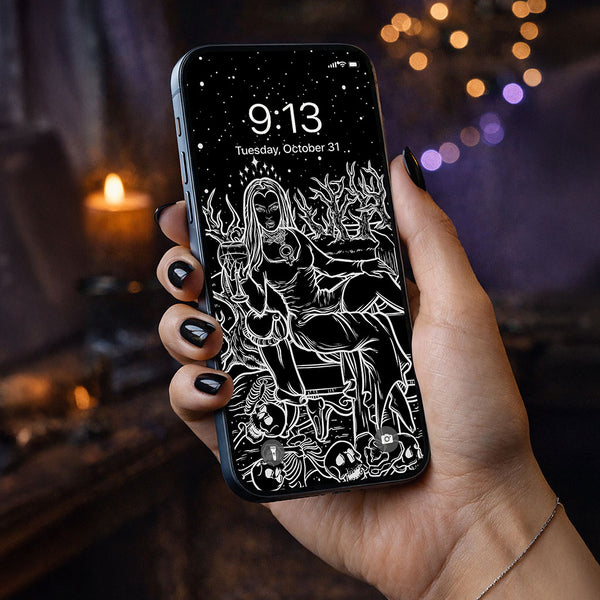 The Empress Terror Tarot Card Phone Wallpaper — Shadow Edition