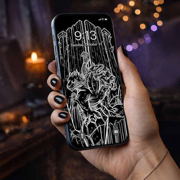 Strength Terror Tarot Card Phone Wallpaper — Shadow Edition