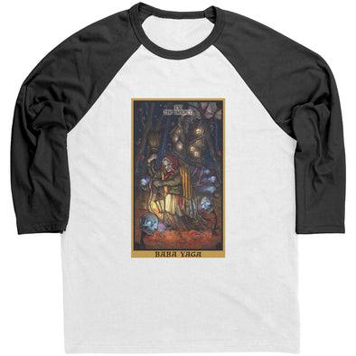 Baba Yaga The Hermit Tarot Card Ukrainian Pagan Witchy Raglan Baseball T-Shirt