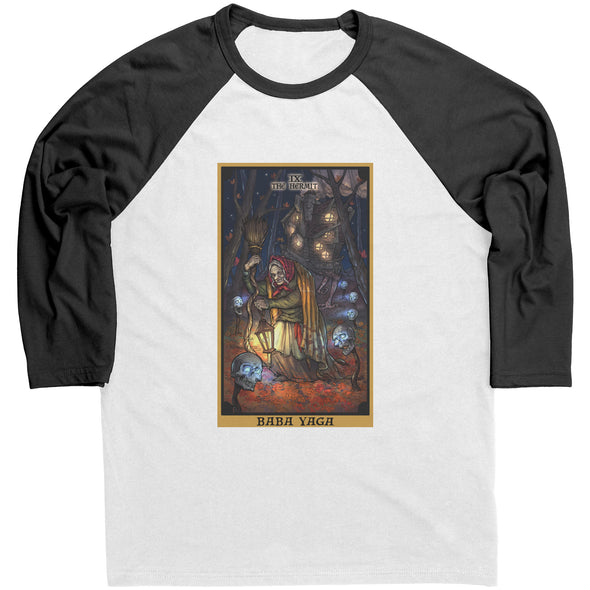 Baba Yaga The Hermit Tarot Card Ukrainian Pagan Witchy Raglan Baseball T-Shirt
