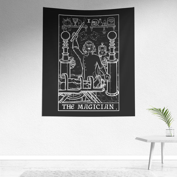The Magician Terror Tarot Card Shadow Edition Tapestry (Black & White)