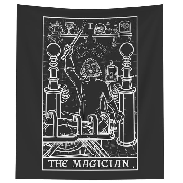 The Magician Terror Tarot Card Shadow Edition Tapestry (Black & White)