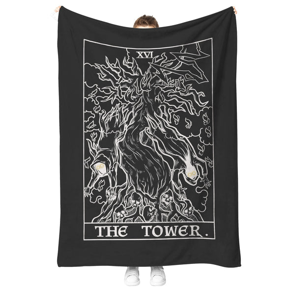 The Tower Terror Tarot Card Blanket (Black & White) - Ghoulish Edition
