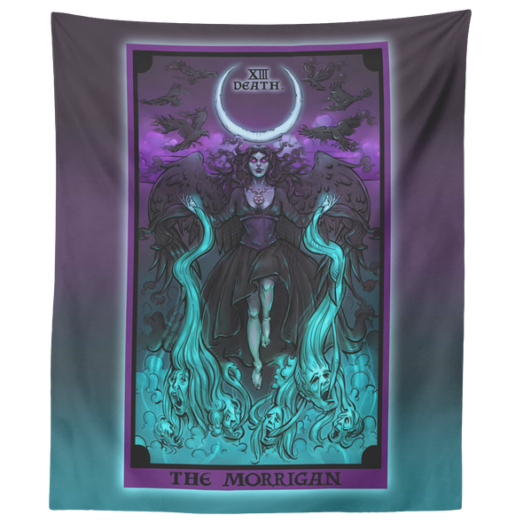 The Morrigan Death Tarot Card Tapestry (Color Background)