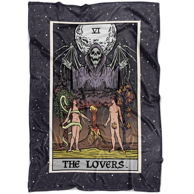 The Lovers Tarot Card Blanket - Ghoulish Edition (Color / Vertical)