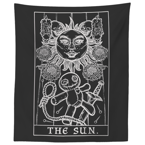 The Sun Monochrome Tarot Card Tapestry - Ghoulish Edition