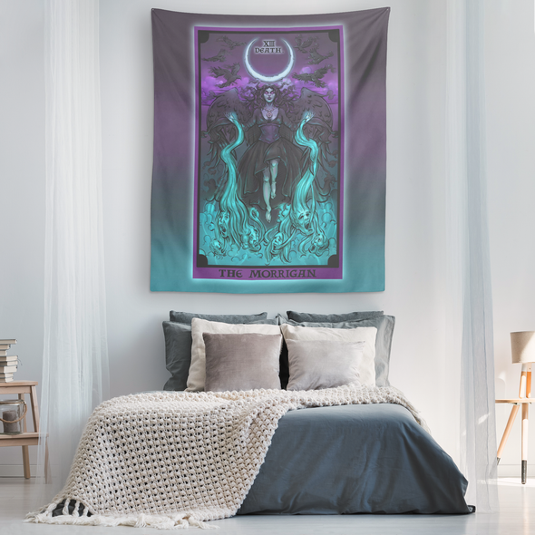 The Morrigan Death Tarot Card Tapestry (Color Background)