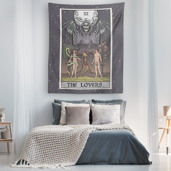 (Color / Vertical) The Lovers Tarot Card Tapestry