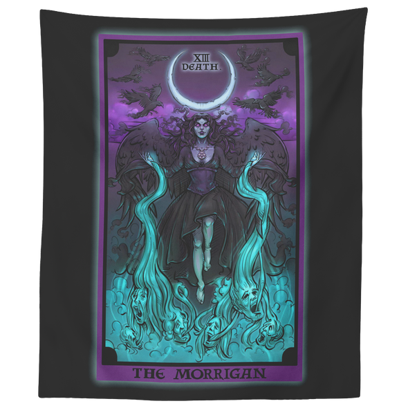 The Morrigan Death Tarot Card Tapestry (Black Background)