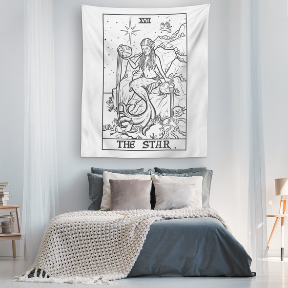 The Star Tarot Card Tapestry (White Background) - Ghoulish Edition