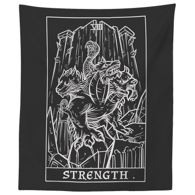 (Black & White) Strength Monochrome Tarot Card Tapestry - Ghoulish Edition