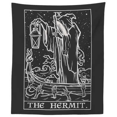 (Black & White) The Hermit Tarot Card Tapestry (Large Variant)