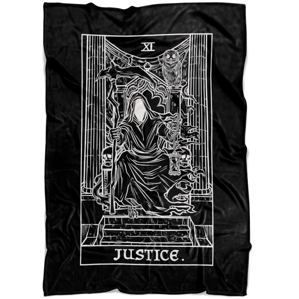 Justice Tarot Card Blanket - Ghoulish Edition (Black & White)