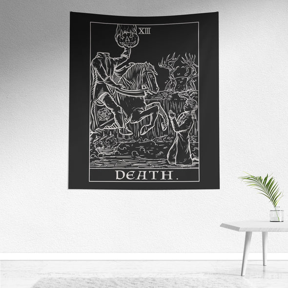 Death Terror Tarot Card Shadow Edition Tapestry (Black & White)