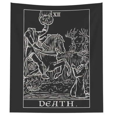 Death Terror Tarot Card Shadow Edition Tapestry (Black & White)