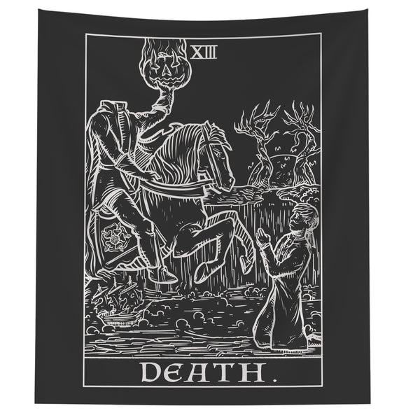 Death Terror Tarot Card Shadow Edition Tapestry (Black & White)