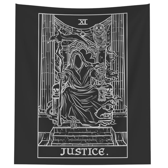 Justice Terror Tarot Card Shadow Edition Tapestry (Black & White)