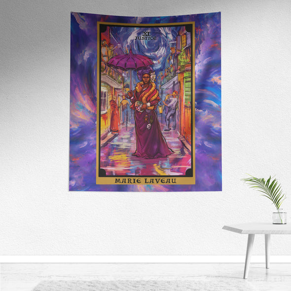 Marie Laveau in the Justice Tarot Card Tapestry (Colorful Background)