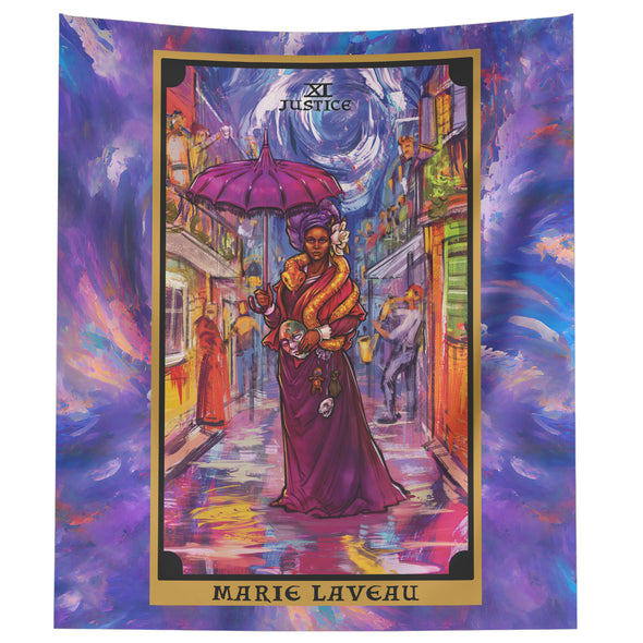 Marie Laveau in the Justice Tarot Card Tapestry (Colorful Background)
