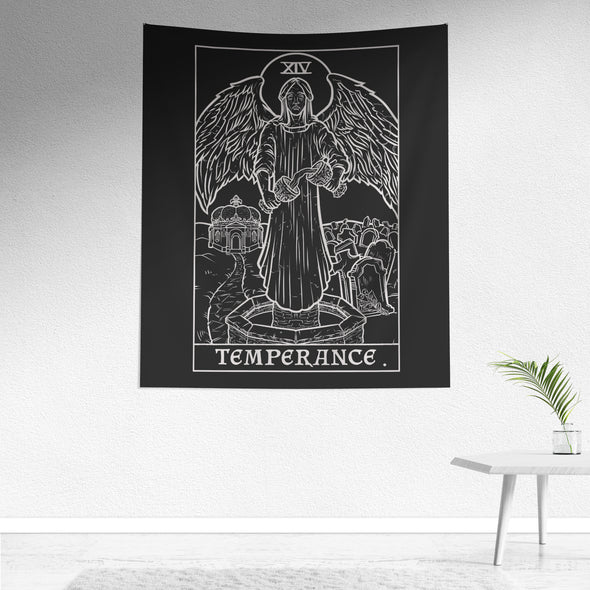 Temperance Terror Tarot Card Shadow Edition Tapestry (Black & White)