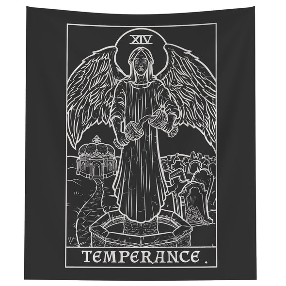 Temperance Terror Tarot Card Shadow Edition Tapestry (Black & White)