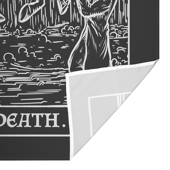 The Devil (Left) and Death(Right) Terror Tarot Card Shadow Edition Tapestry (Black & White)