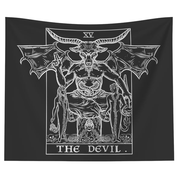 The Devil Terror Tarot Card Shadow Edition Tapestry (Black & White)
