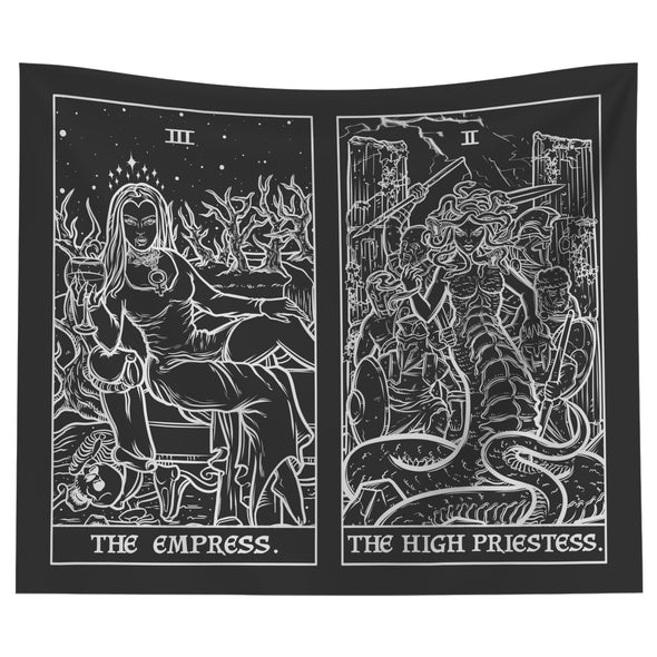 The Empress (Left) The High Priestess (Right) Terror Tarot Black & White Tapestry