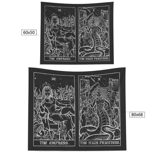 The Empress (Left) The High Priestess (Right) Terror Tarot Black & White Tapestry