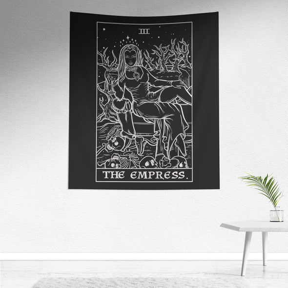 The Empress Terror Tarot Card Shadow Edition Tapestry (Black & White)