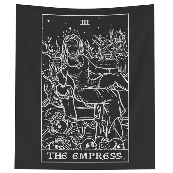 The Empress Terror Tarot Card Shadow Edition Tapestry (Black & White)