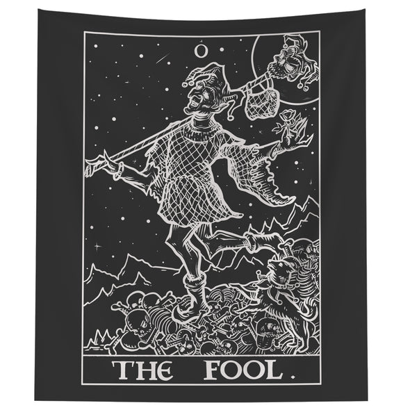 The Fool Terror Tarot Card Shadow Edition Tapestry (Black & White)