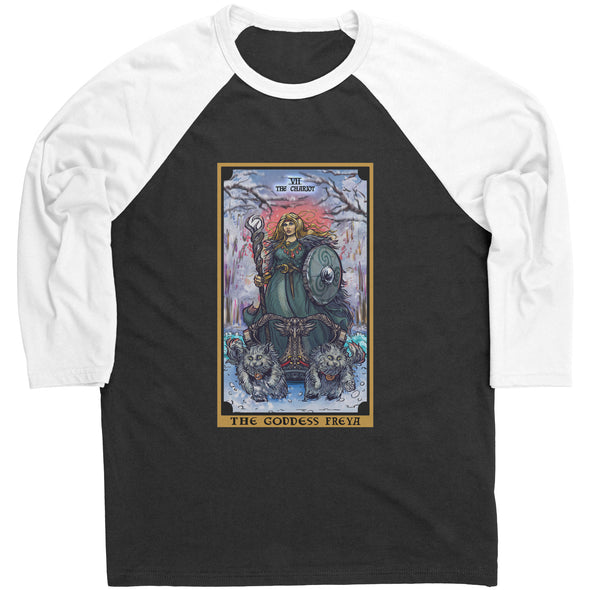 The Goddess Freya in The Chariot Tarot Card Raglan Tee