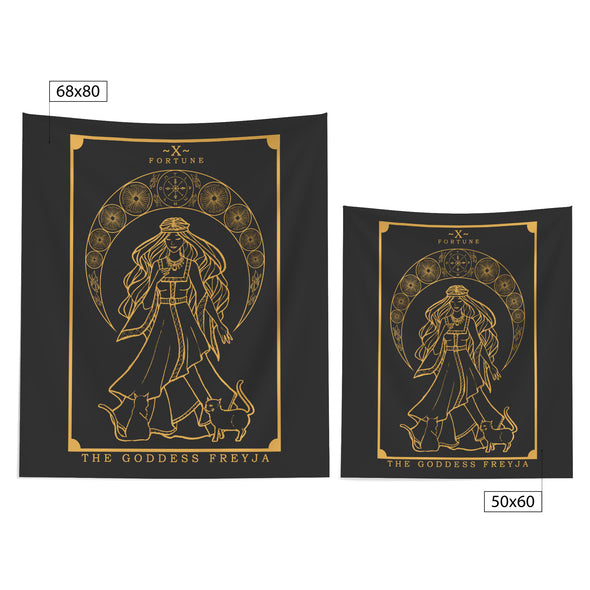 The Goddess Freyja in the Fortune Tarot Card Tapestry (Black & Gold)