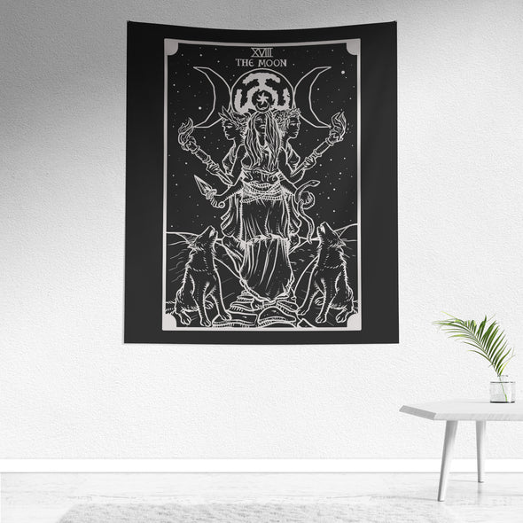 The Goddess Hecate In The Moon Tarot Card Tapestry (Black & White)